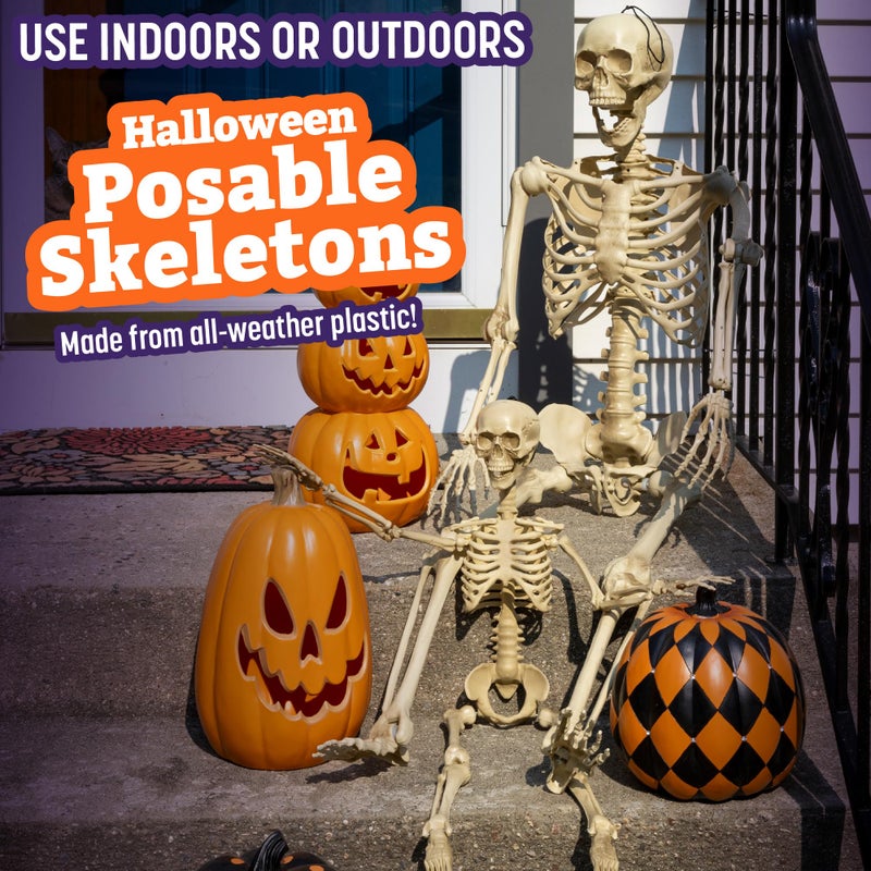 SCS Direct Life Size Posable Human Skeleton Halloween Decoration Value 2 Pack- Adult 5' 4" & Child 2' - Articulated Limbs Stay in Place, Weather Resistant Indoor/Outdoor- Upgrade Fall Haunted House Party Props - Image 4